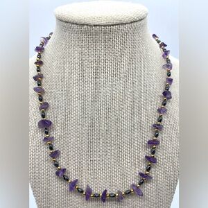 Purple Gold Stone Chip Beaded Necklace Vintage Elegant Boho-chic Feminine